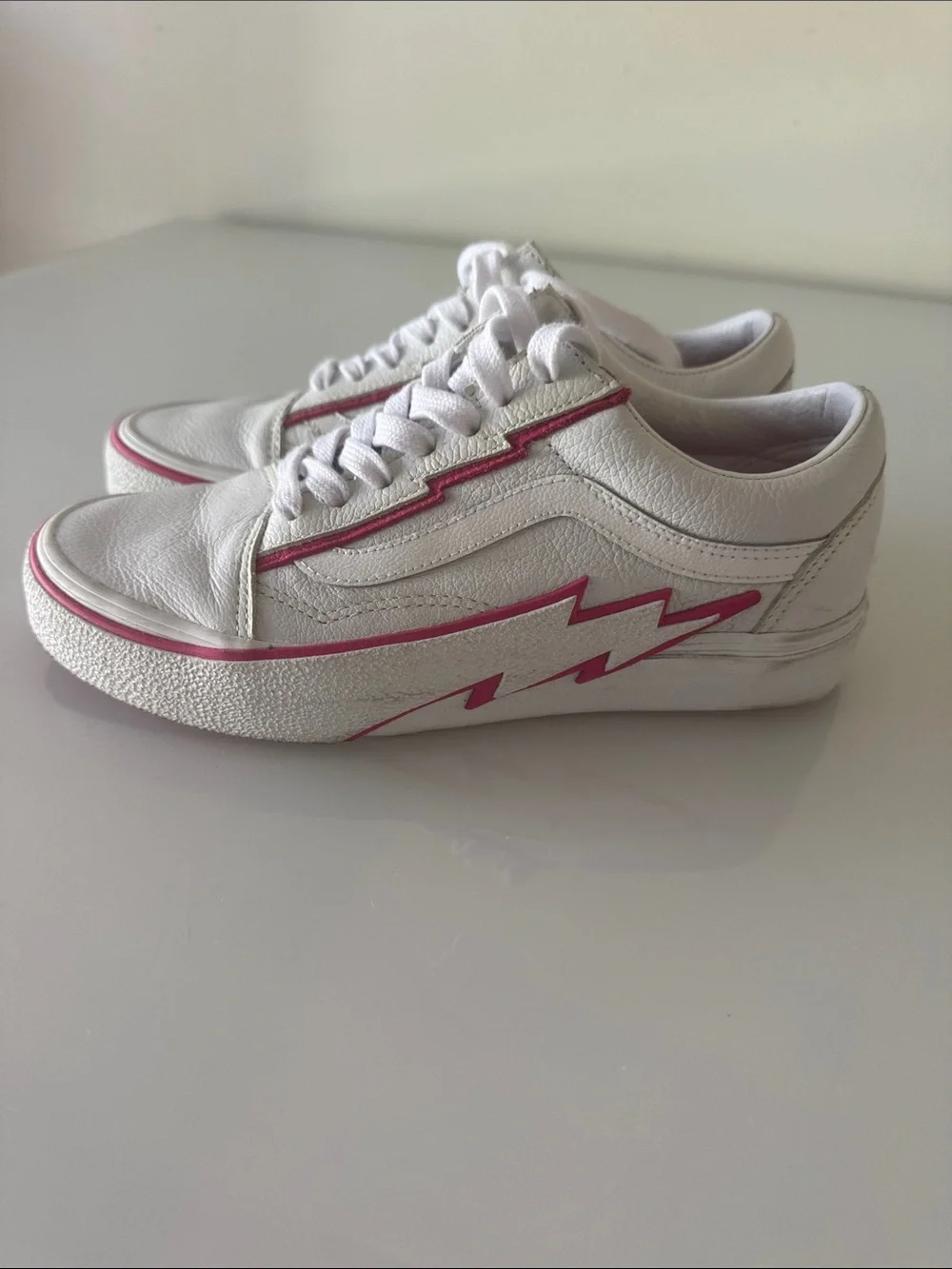 Vans Old Skool Bolt Pop Pink Glow White Leather Sneakers Size 7.5 - Picture 6 of 9